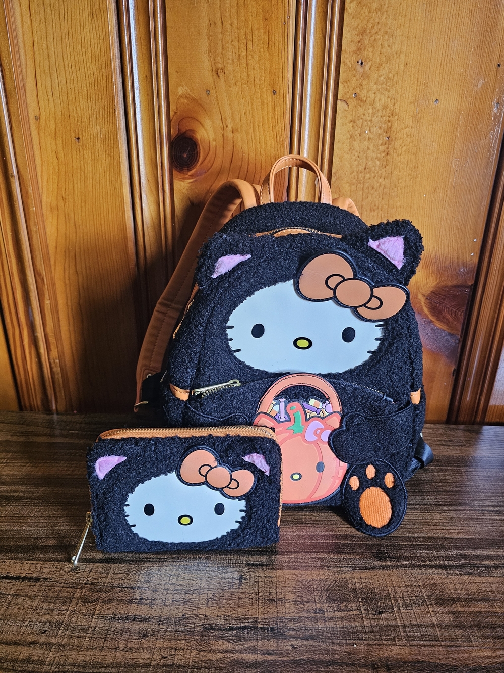 Hello Kitty Black & Orange Kids Backpack and Wallet Set